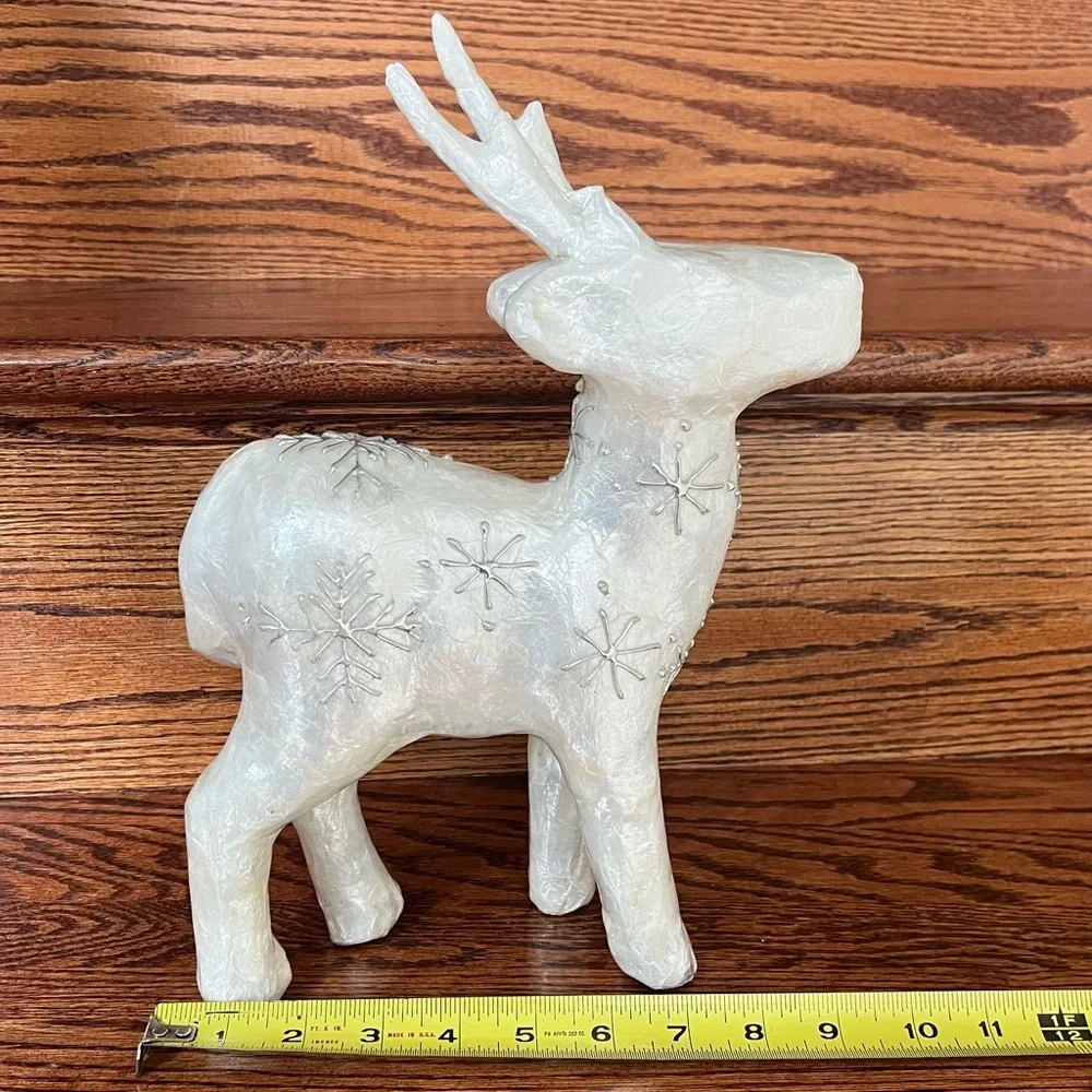 White Holiday Christmas Reindeer with Silver Snowflakes